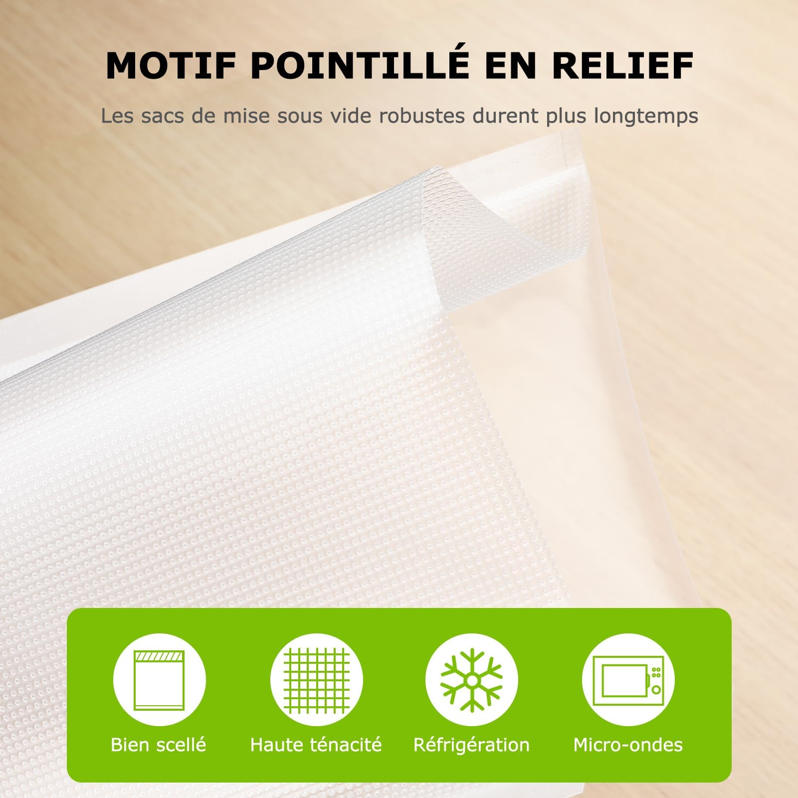 Bonsenkitchen Sacs Sous Vide Alimentaire 100 Sachets 20 x 30 cm pour Machine Sous Vide - Sacs à Faire le Vide d'air Gaufrés pour la Conservation des Aliments et la Cuisson, VB3205