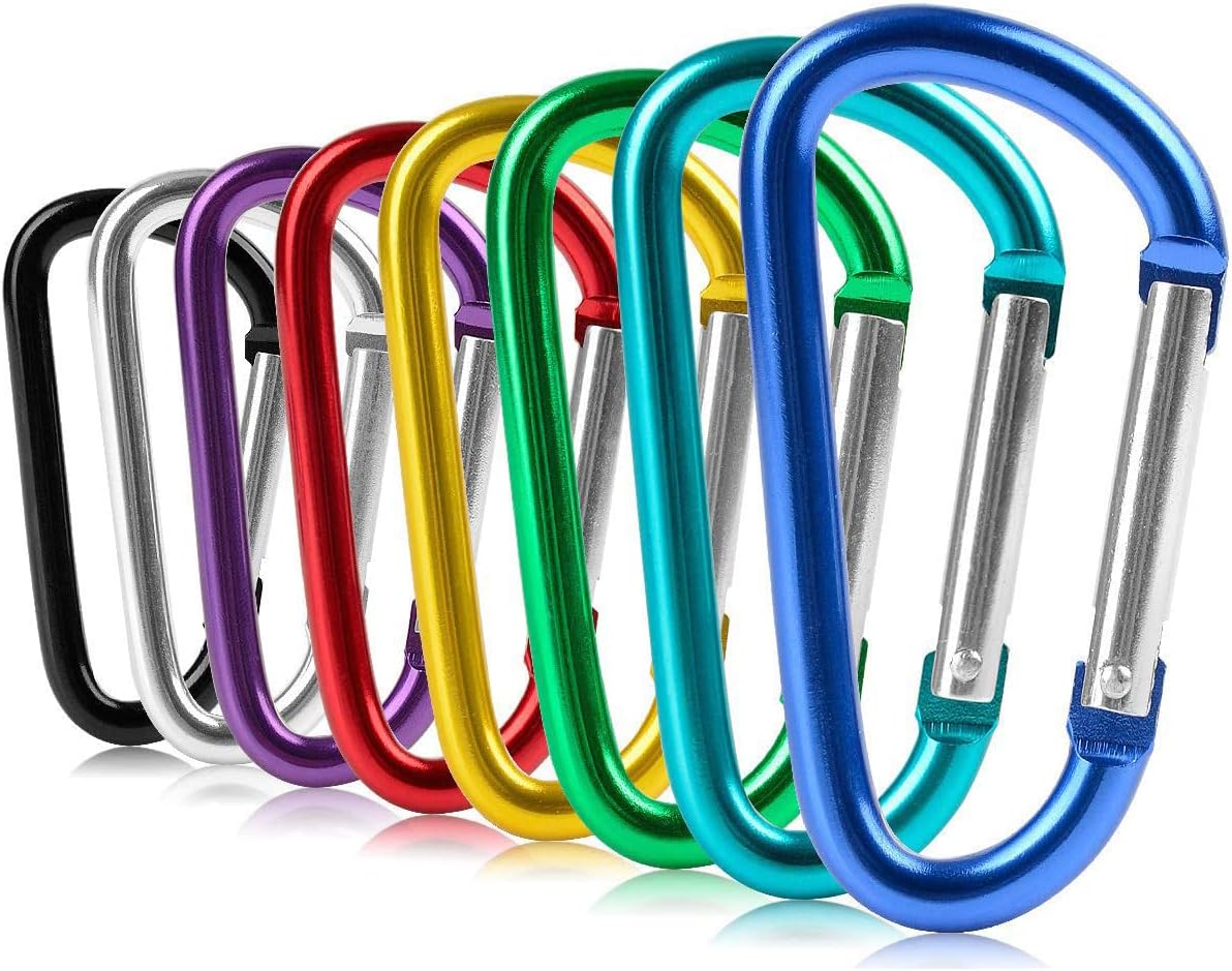 ZEINZE Carabiner Clip 3" Aluminum D-Ring Spring Loaded Gate Small Keychain Carabiners Clip Set for Outdoor Camping Mini Lock Hooks Spring Snap Link Key Chain Durable Improved Design 8 Pack