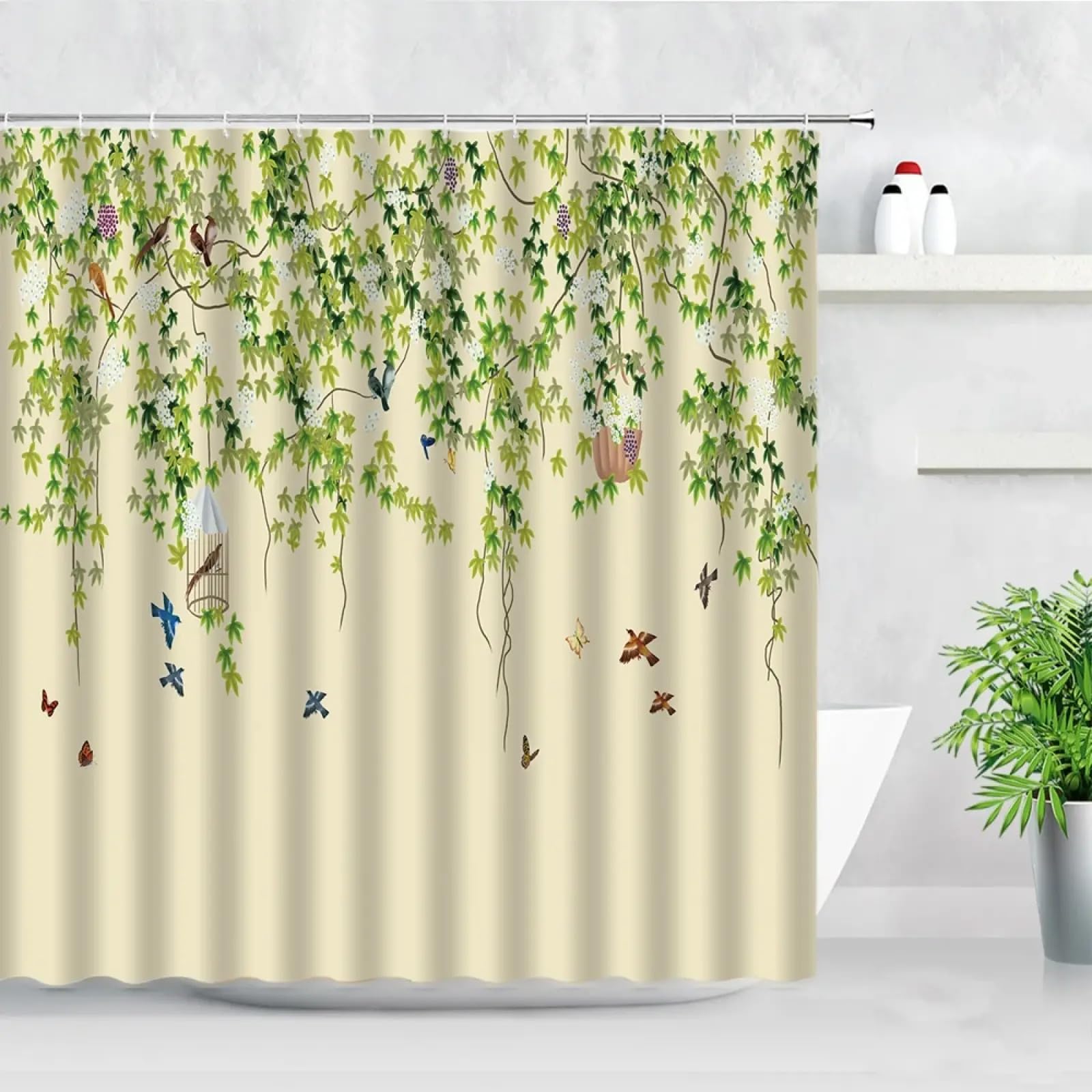 Rideau de douche imperméable contre les éclaboussures grand format 220x180 cm motif feuillage