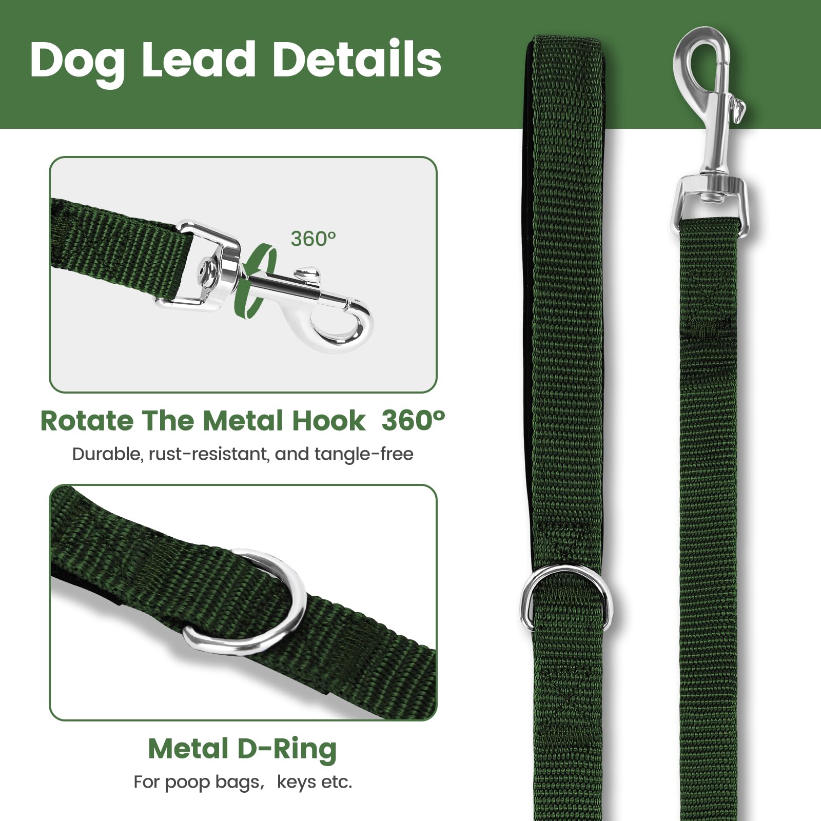 HAPPY HACHI Dog Training Lead, Long Line Nylon Leash for Small Medium Large Dogs Puppy Pets Recall Training - Image 3