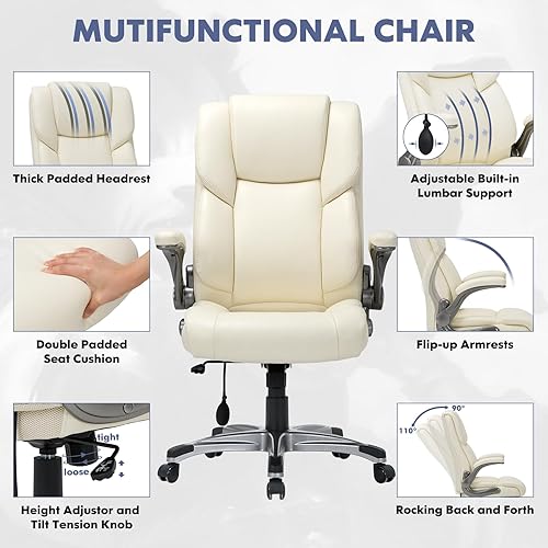 Miniatura 5 de COLAMY Silla de oficina ejecutiva de respaldo alto, silla ergonómica de cuero para computadora con brazos abatibles acolchados, bloqueo