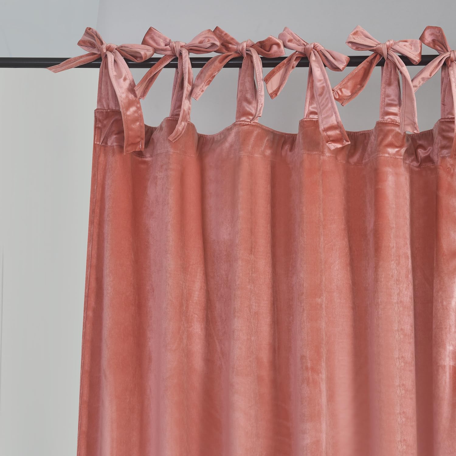 Velvet Tie Top Room Curtain Set- Girls Pink Bow Tie Design Drapes for Living Room/Bedroom W52 x L84-inch, 2 Panels