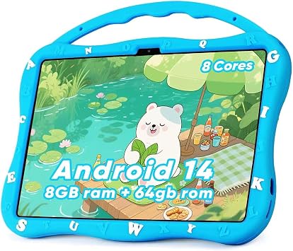 MengDash Kids Tablet, 10.1 inch Tablet for Kids 3-10, Educational Learning Toddler Tablet Android 14, 84+4 GB RAM+64GB ROM Storage, 5G WiFi, Baby Girl boy Present Blue