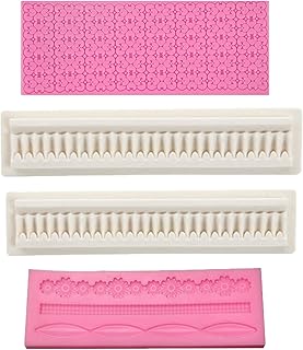 EOPER 4 Pieces Lace Mold for Cake Decorating, Flower/Frilly Pattern Silicone Mat Fondant Molds Lace Embossed Cutter for Su...