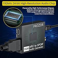 Vista 5 de PROZOR Adaptador HDMI ARC a audio óptico de 192 KHz, extractor de audio ARC de 7 pies/6.9 ft, HDMI (ARC) a Toslink óptico/convertidor coaxial