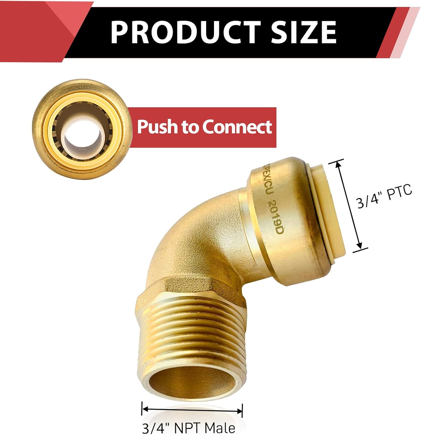 5-Pack EFIELD push fit fittings 3/4 Inch x 3/4 Inch Male Threaded NPT Elbow Push to Connect Pex Copper, CPVC With A Disconnect Clip Tool,(PF121-5PCS)