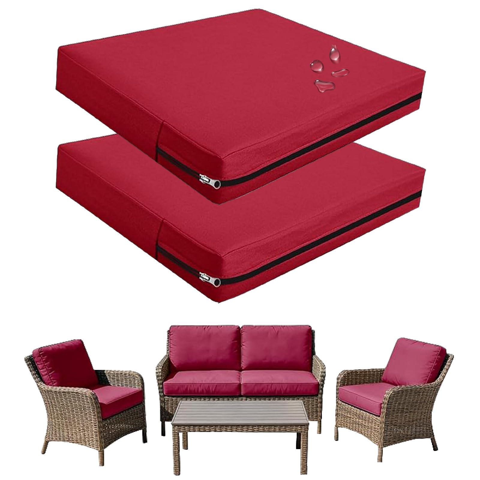 Replacement Outdoor Cushion Covers Waterproof, 65x65 60x60 50x50cm set of 6/4/2/1 Garden Sofa Seat Cushion Slipcover With Zipper for Chairs, Patio and Rattan furniture(Color18,50x45x10cm(2pcs))