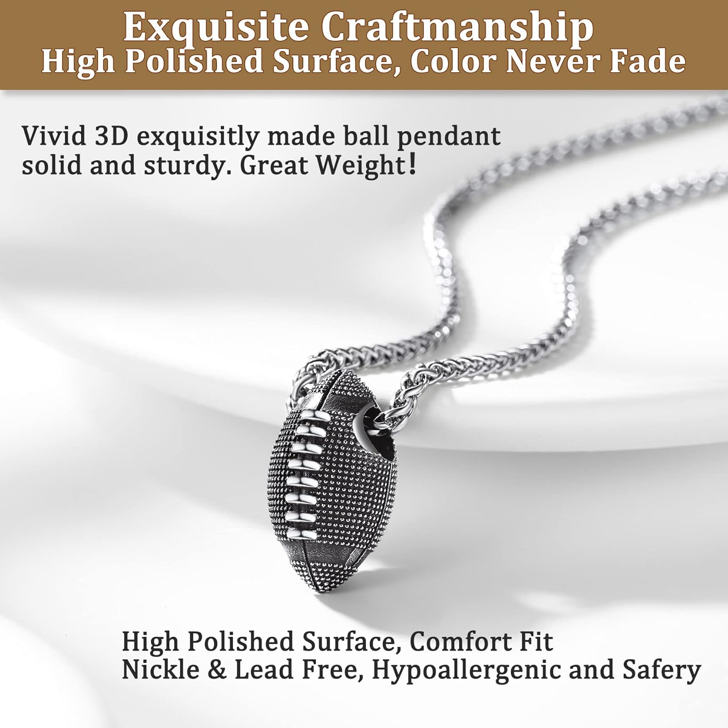 Bestyle Vivid Ball Pendants Sports Necklace for Men, Solid Stainless Steel Soccer/Basketball/Volleyball/Rugby Ball/Baseball Necklace in Silver/Black/Gold, Trendy Sport Fan Jewelry Collection Gift - Image 5