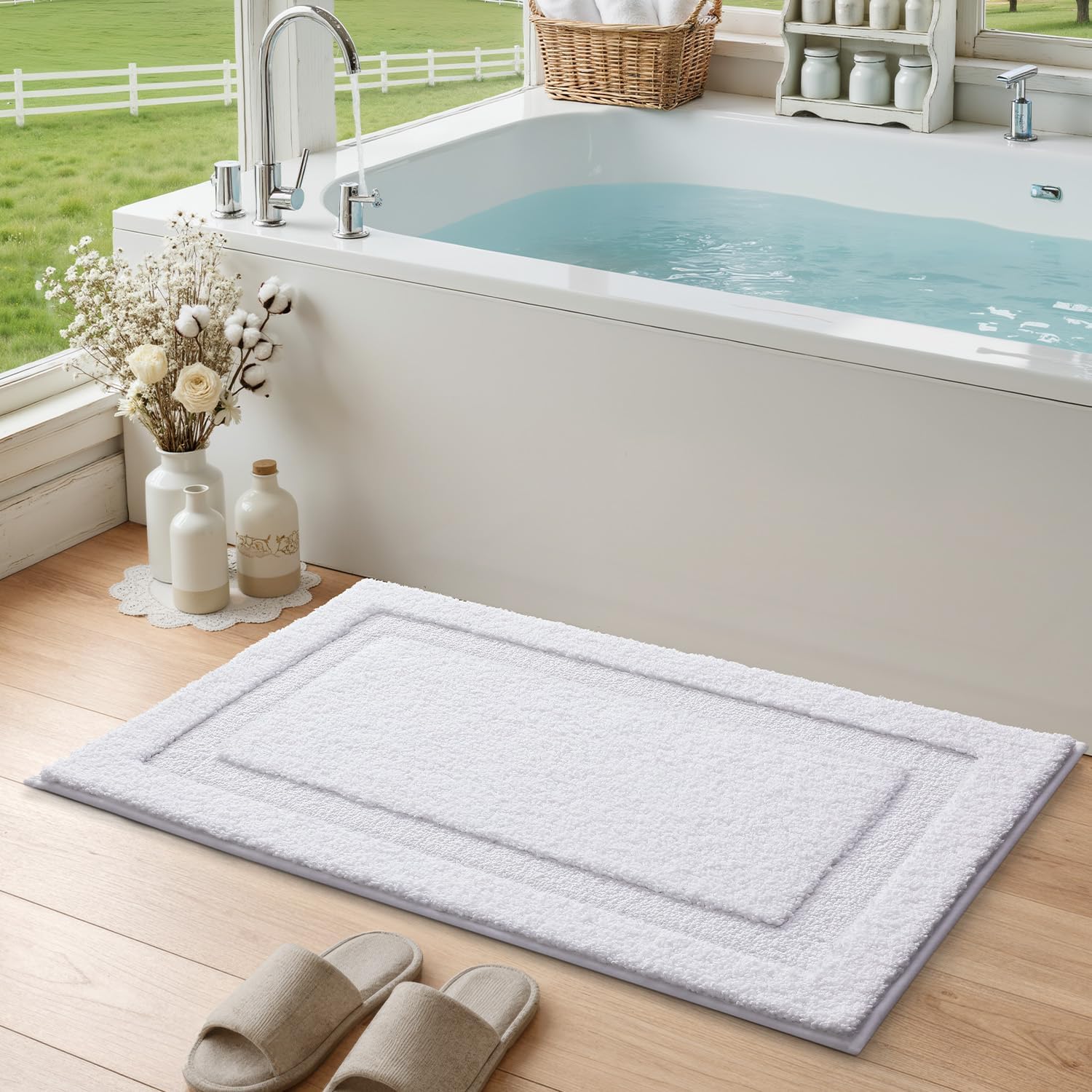 Color&Geometry White Bathroom Rugs 36x24, Extra Soft Absorbent Microfiber Bath Rugs, Non-Slip Bathroom mat, Washable Plush Bath Mats for Bathroom, Shower, Bathtub, Laundry, White