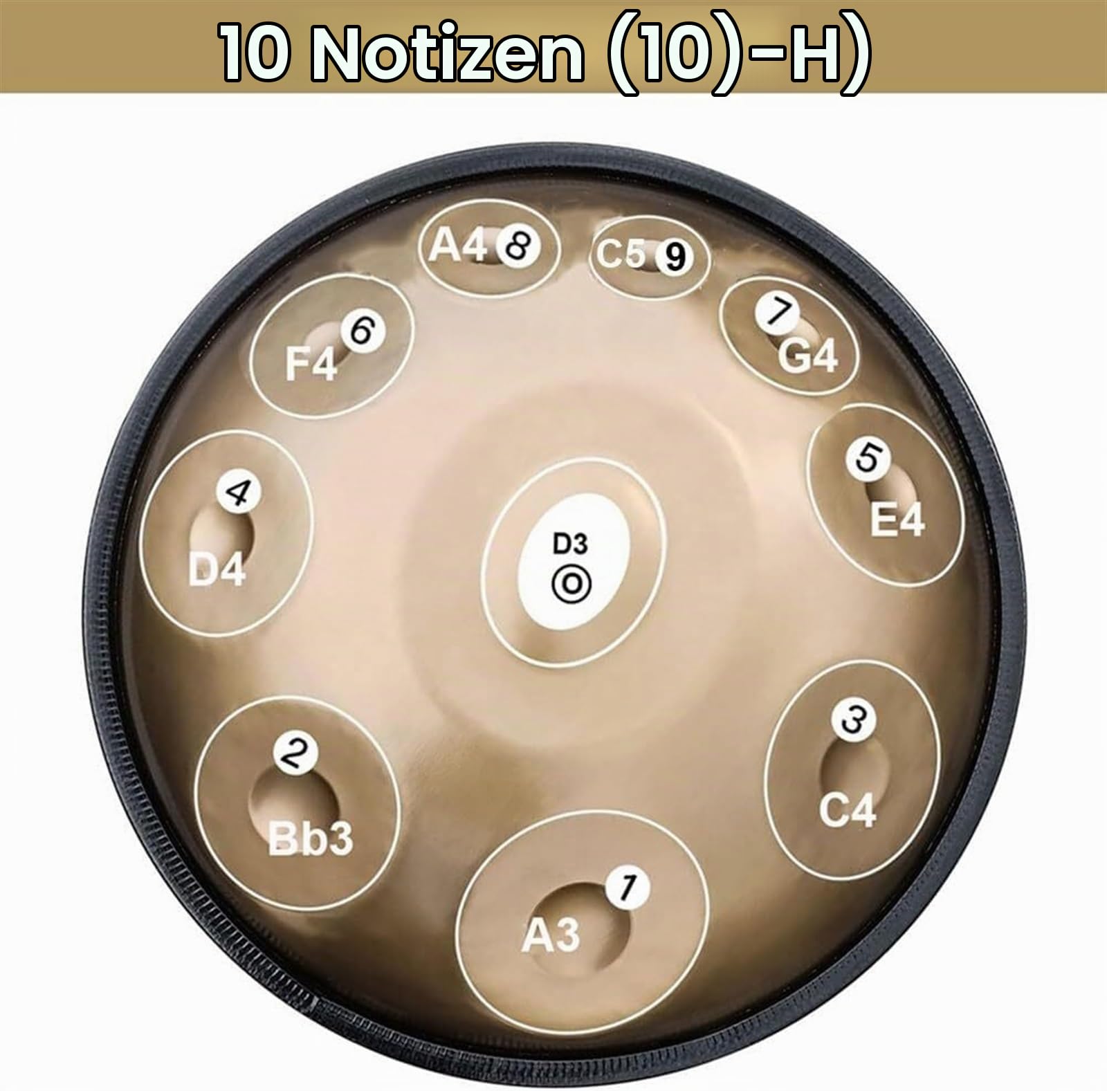 Handpan-Trommel mit 9/10/12 Noten 440 Hz, Handtrommel in d-Moll, Handpan-Trommel in Gold, für Musiktherapie, Yoga, Meditation, Bandauftritte