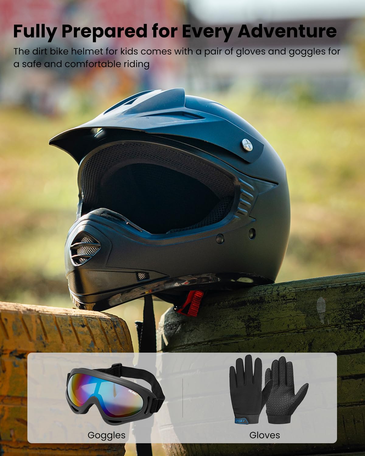 ILM Dziecięcy kask motocyklowy motocrossowy dla chłopców i dziewcząt, rękawice ATV Off Road ECE B07