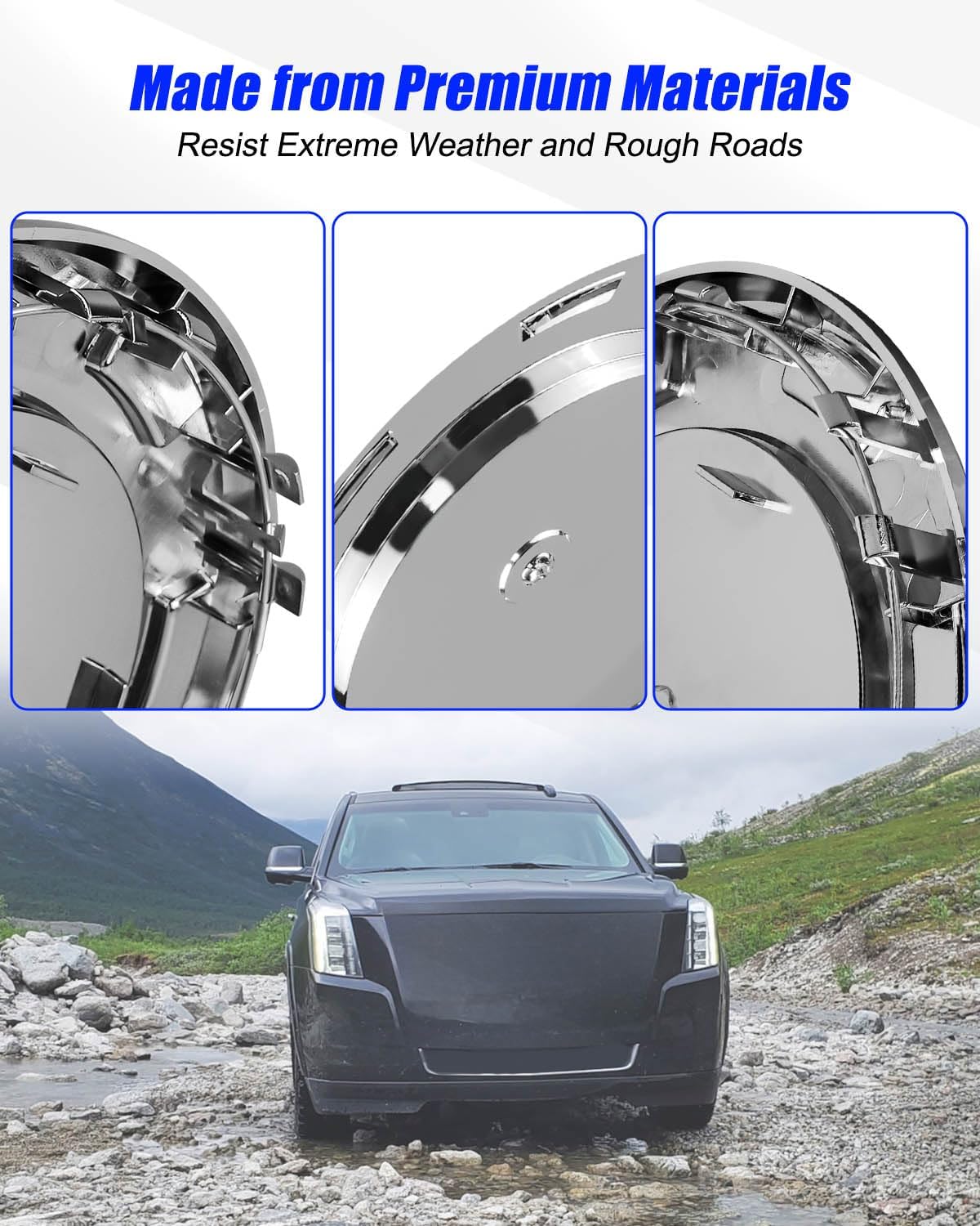 4PCS Chrome Wheel Center Caps 22" 7 Spoke with Ring Compatible with Cadillac Escalade 2007-2014 Replace 9596649