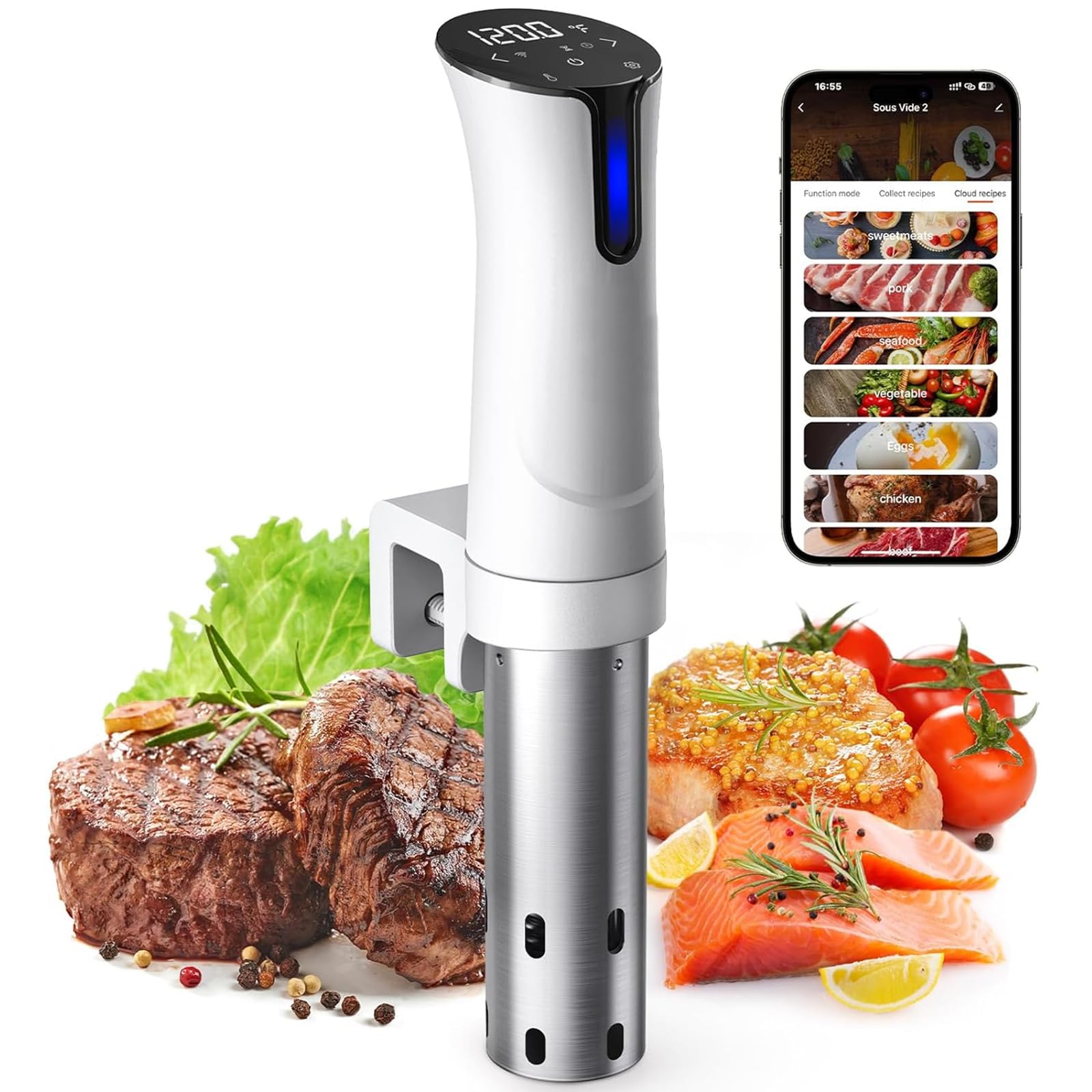 Urządzenie do gotowania metodą sous vide, urządzenie do gotowania metodą sous vide o mocy 1100 W z ekranem dotykowym LED i timerem, kontrolą temperatury i czasu (White)