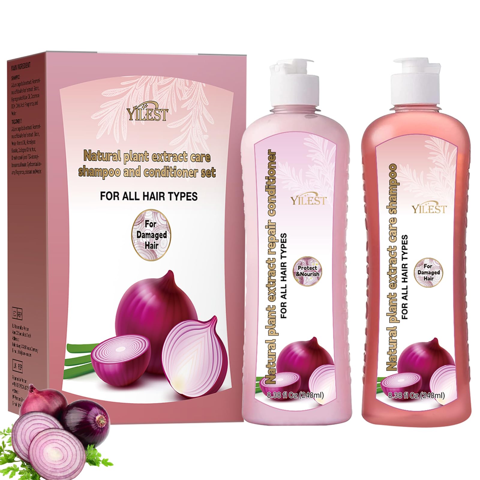 Onion Biotin and Rosemary Shampoo, Onion Rosemary Shampoo Set for Soft Hair & Shine for Hair Growth (Light Pink)