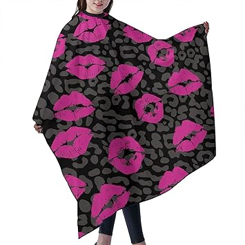 ONE TO PROMISE Lips Barber Cape Sexy Woman Pink Lips with Dark Cheetah Leopard Print Hair Cut Salon Cape,Hair Stylist Hairdresser Styling Cape,Waterproof Haircut Apron Cover up for Adults,55