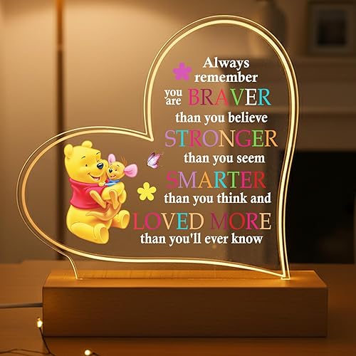 Inspirational Night Lamp with Pooh Bear Cartoon Design Night Light, Inspirational Gifts for Birthday Christmas Graduation Back to School Gift for Friends Daughter Son Sister