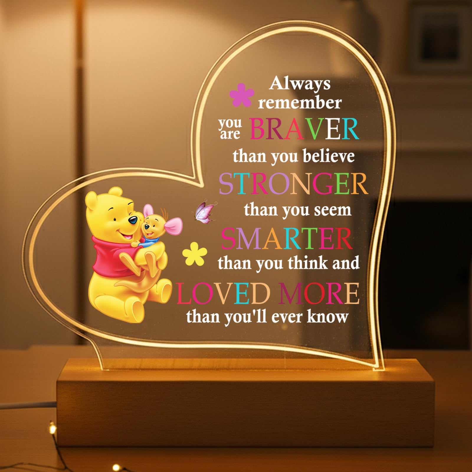 Lampada da notte ispiratrice con Pooh Bear Cartoon Design Night Light, regalo ispiratore per compleanno, Natale, laurea, ritorno a scuola, regalo per amici, figlia, figlio, sorella