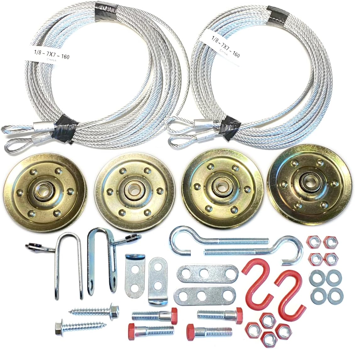 Garage Door Cable Replacement Kit for 7ft and 8ft Doors up to 200lbs, Includes Garage Door Pulley for Extension Springs, Heavy Duty Hardware Set for Reliable Performance