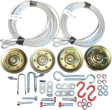 Garage Door Cable Replacement Kit for 7ft and 8ft Doors up to 200lbs, Includes Garage Door Pulley for Extension Springs, Heavy Duty Hardware Set for Reliable Performance