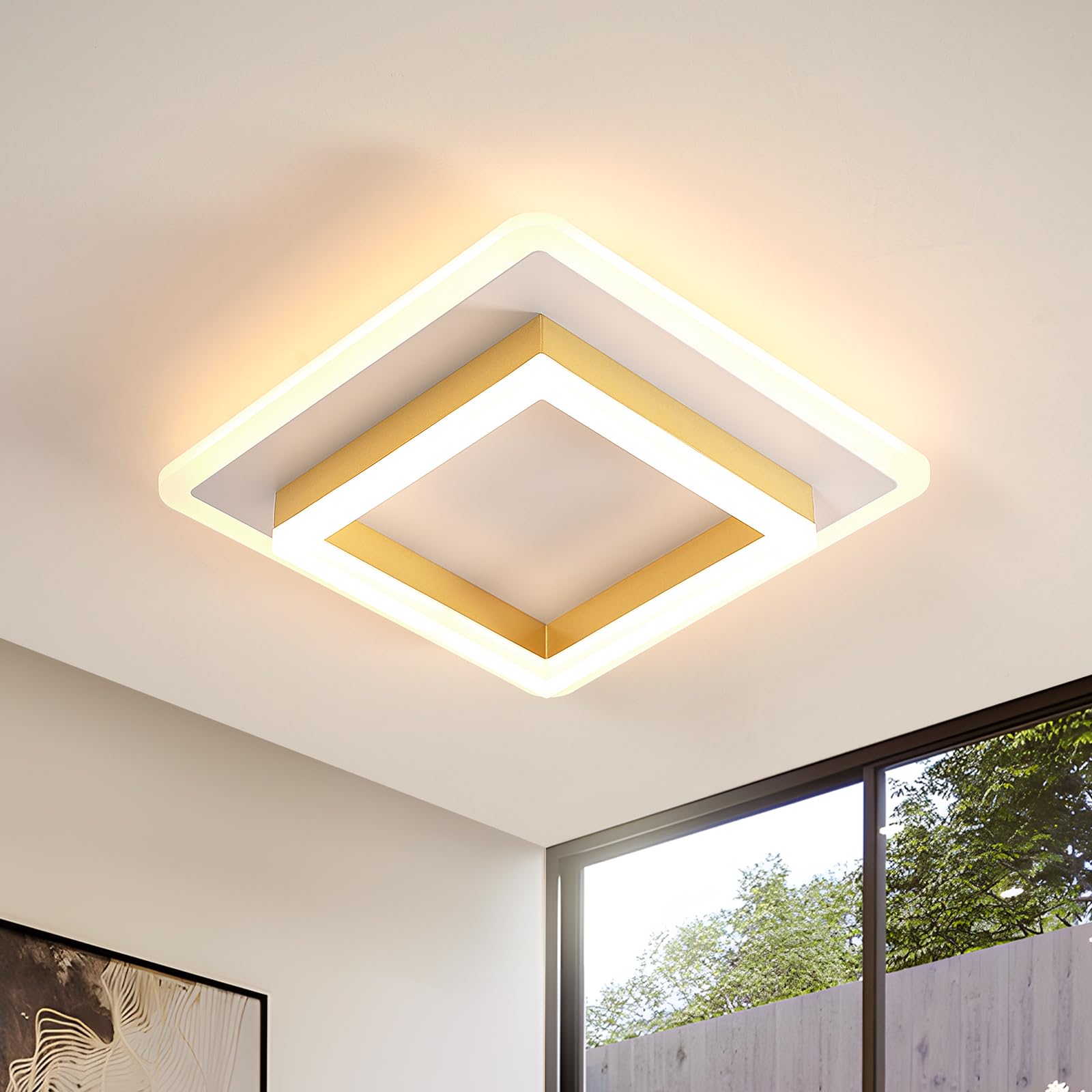 DELIPOP Plafoniera LED Moderno, Lampada da Soffitto Oro 30W 3375LM, Lampadario LED Luce Calda 3000K per Soggiorno Camera da Letto Cucina Corridoio