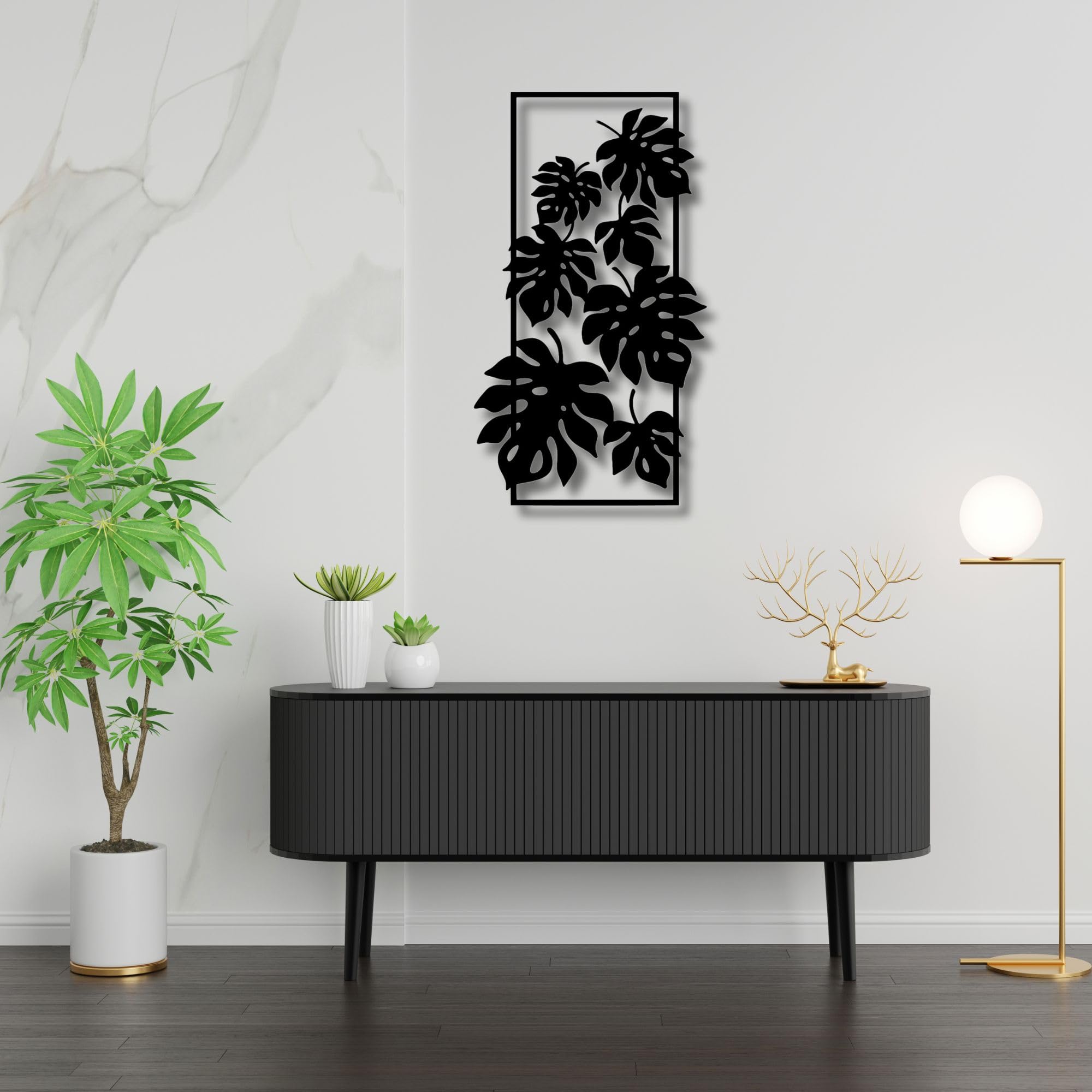 Cuadro de madera Monstera Deliciosa en relieve 3D- Decoración botánica de pared con hojas de costilla de Adán- Arte natural para salones, dormitorios y espacios moderos