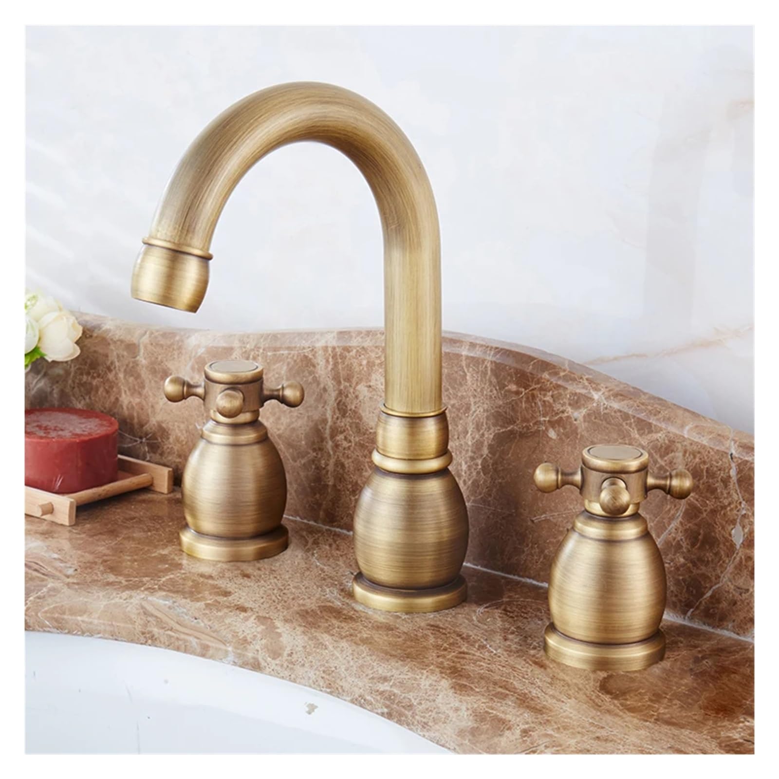 Robinet de salle de bains à 3 trous en bronze authentique chic
