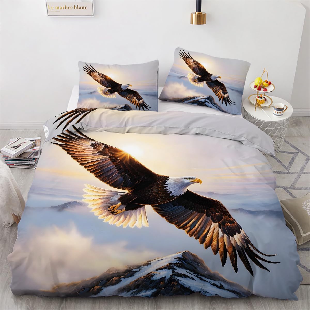 Housse de couette aigle 140x200 avec 2 taies d'oreiller 50x75 cm