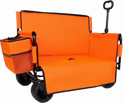 Folding Wagon Cart 3-in-1 Convertible Bench Seat,500lbs 180L, Orange