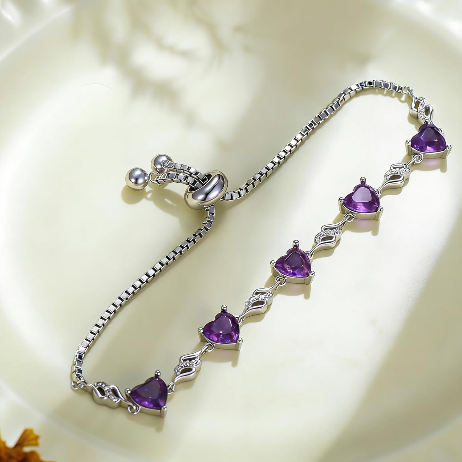 Infinity Heart Shaped Birthstones Adjustable Bracelet 925 Sterling Silver Gemstone Bolo Bracelet Anniversary Birthday Jewelry for Women - Image 2