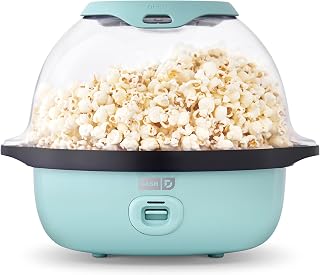 Dash SmartStore Deluxe Stirring Popcorn Maker - 24-Cup Electric Hot Oil Popper with Butter Tray, Clear Bowl & Storage Lid, Aqua