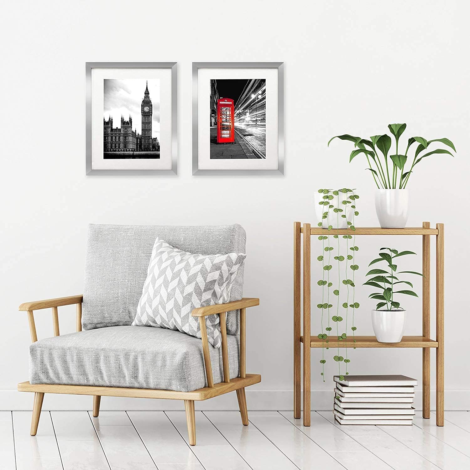 Americanflat 11x14 Picture Frame with Shatter-Resistant Glass - Set of 2 - Use as 8x10 Frame with Mat or Display 11x14 Photo Without Mat - Signature Collection - Picture Frames for Wall - Silver