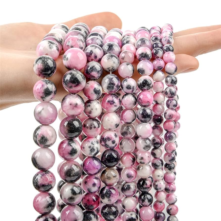 Amazon.co.jp: 天然石ビーズ黒ピンク翡翠ルーススペーサービーズ
