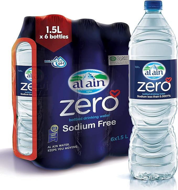 Al Ain Zero, Bottled Drinking Water 1.5 litre (Pack of 6) Amazon.ae Grocery