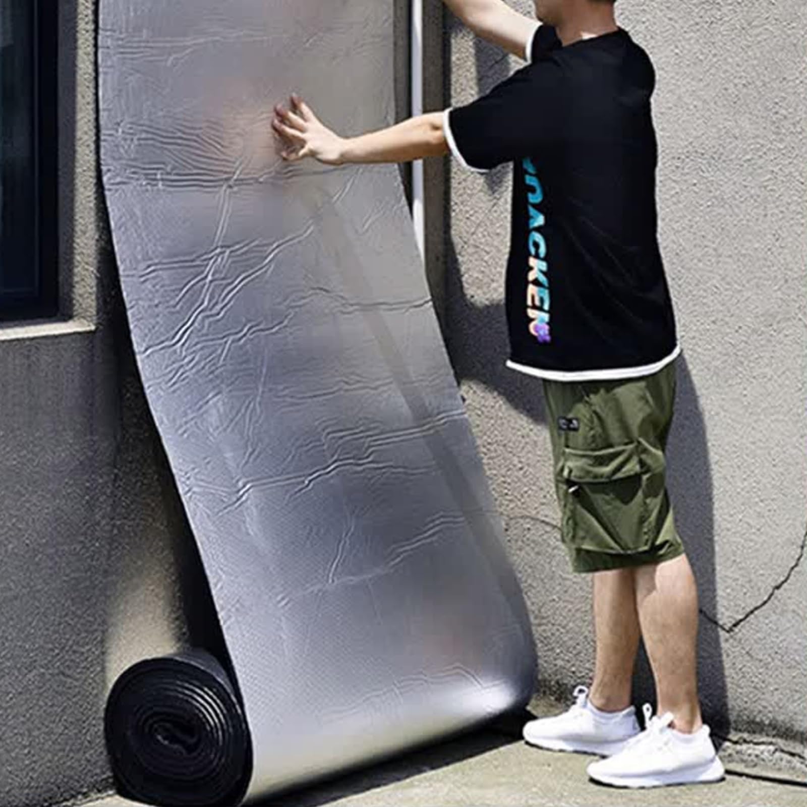 Aislamiento Termico Autoadhesivo Película aluminio Reflectante，Material de aislamiento caucho y plástico，Impermeable Aislante Térmico Reflexivo Lámina Aislante.(1*8m/3.2*26ft,25MM(THK))