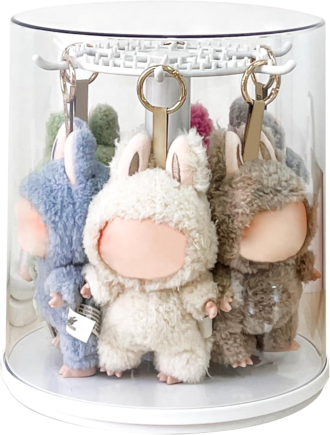 Rotating Doll Display Stand for 6.7-inch collectible Figures - Detachable Crystal PET Cover, Silent Motor Dustproof Showcase for Blind Box Toys(White)