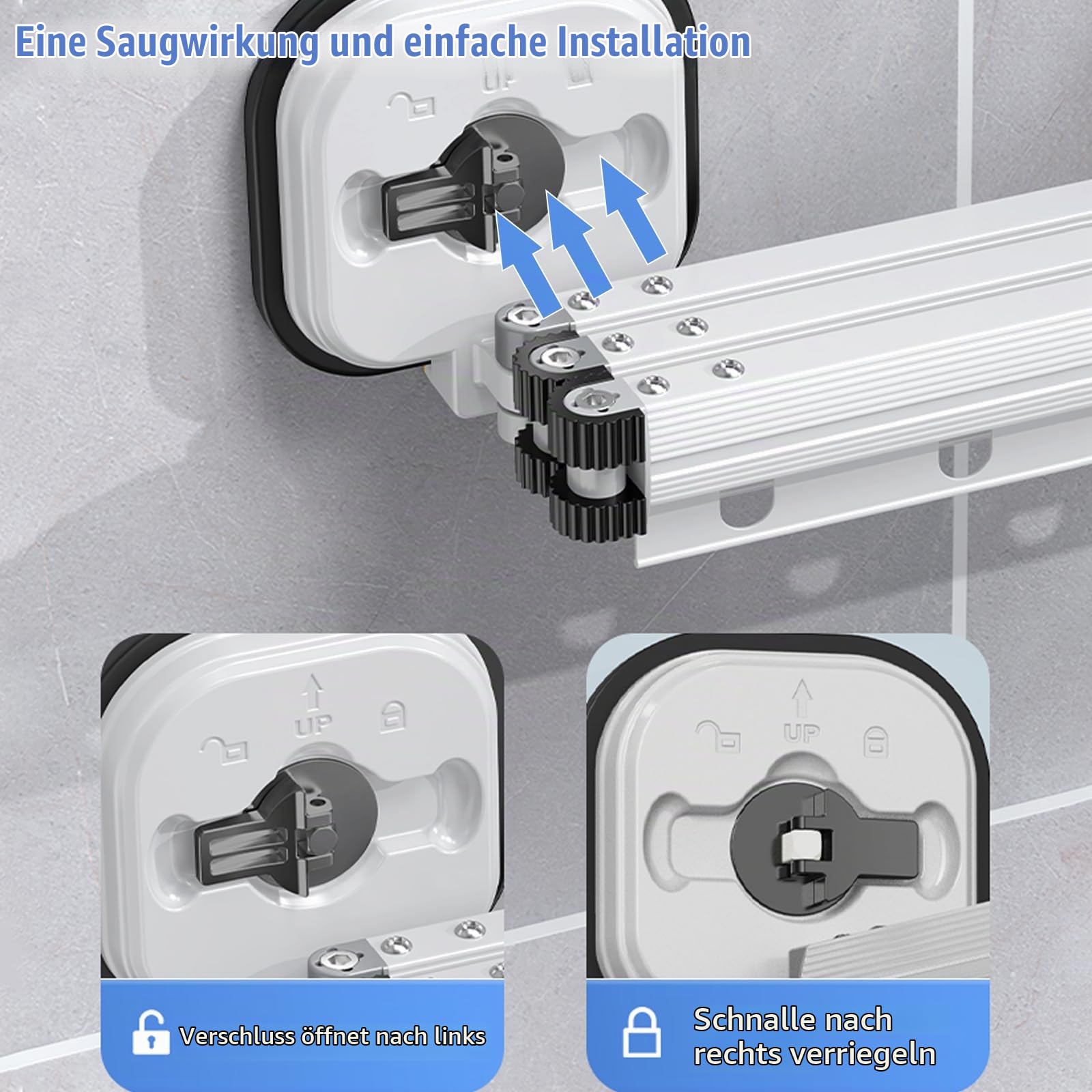 Wäscheständer, Einziehbar Wandmontierter Kleiderständer mit Saugnapf, Versenkbar Zusammenklappbar Kleiderstange mit Haken & Handtuchhalter Balkon,Wäsche, Badezimmer, Schlafzimmer (Milchig Weiß 2-fach)
