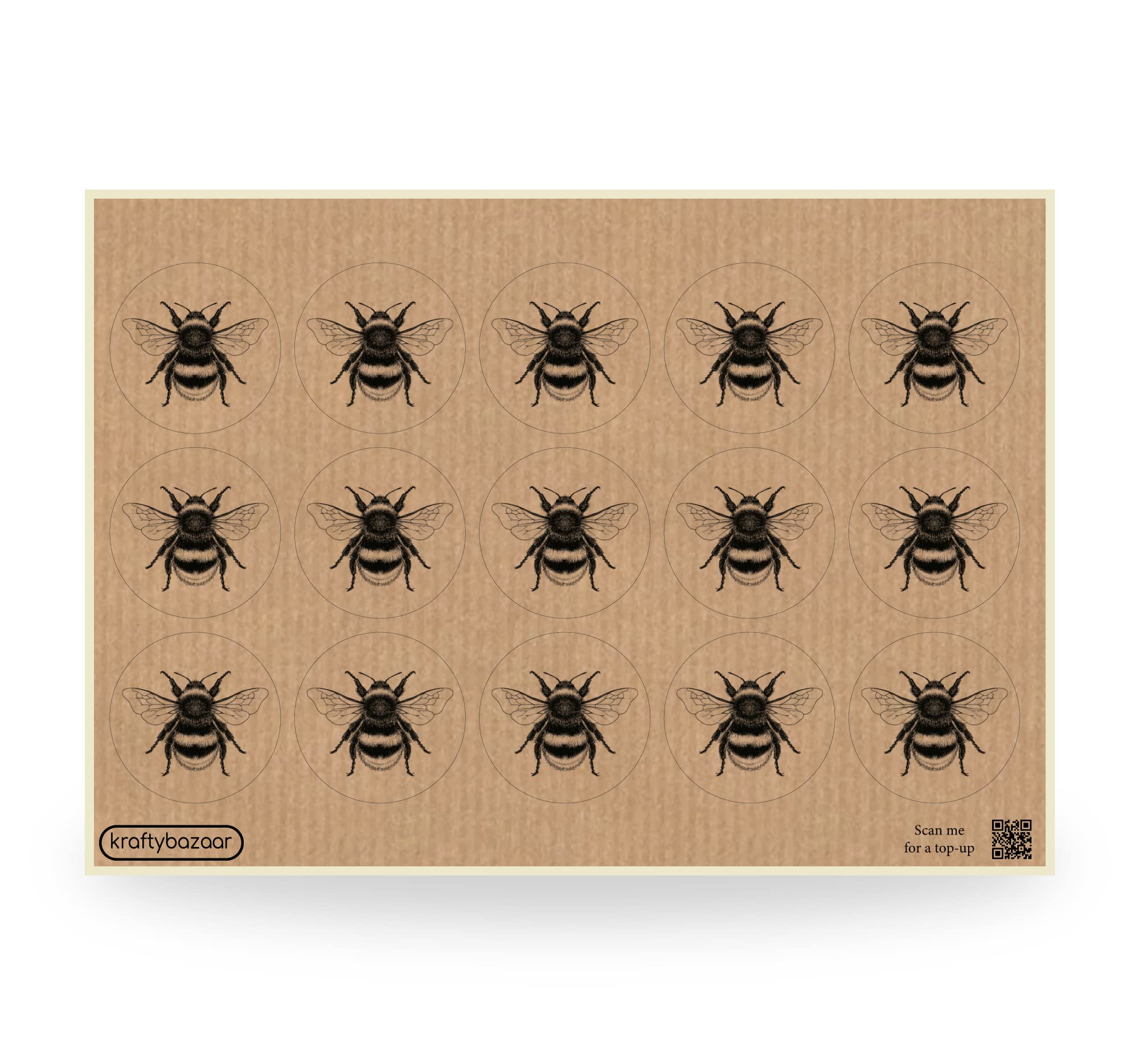Bumble Bee Paper Labels, 37mm Self-Adhesive Stickers, Multipack Stationery Craft Decor Labels (Kraft Paper Labels, Pack of 90 Labels)