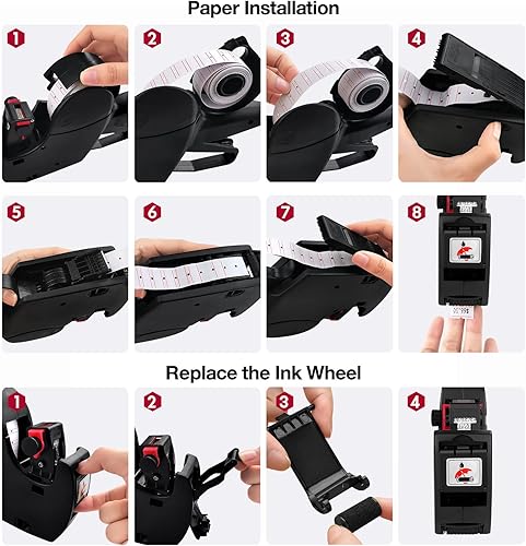 Miniatura 6 de hatisan Pistola de precios de 8 dígitos, pistola de precios con etiquetas con 3 pistolas de etiquetas de recarga de tinta y papel de etiquetas de 10