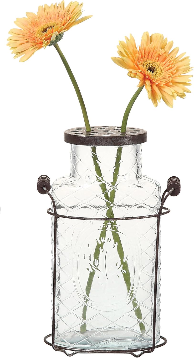 Creative Co-Op Glass vase in Metal Stand with Metal Frog Lid - Image 3