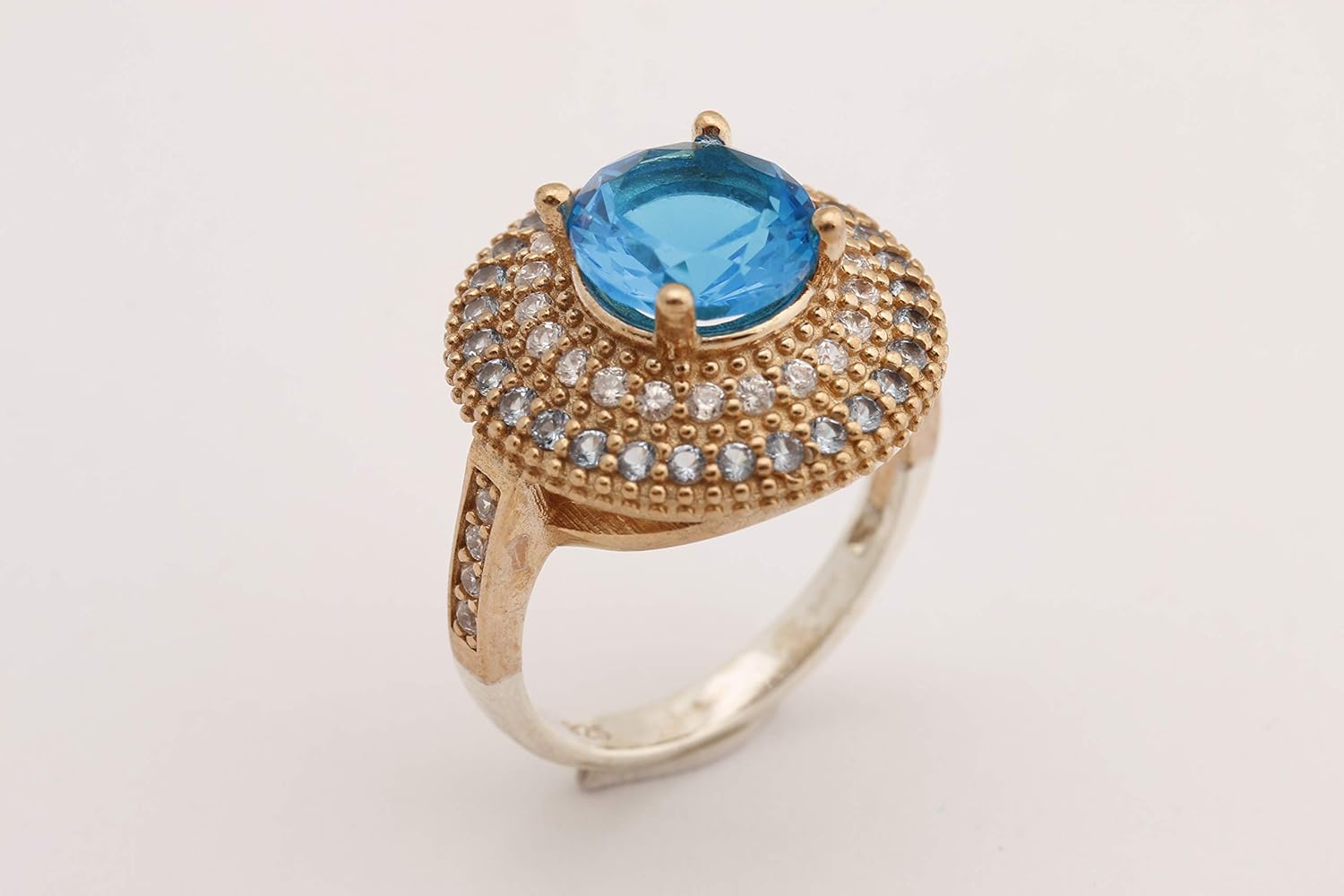 Turkish Handmade Jewelry Small Round Cut London Blue Topaz 925 Sterling Silver Ring Size All