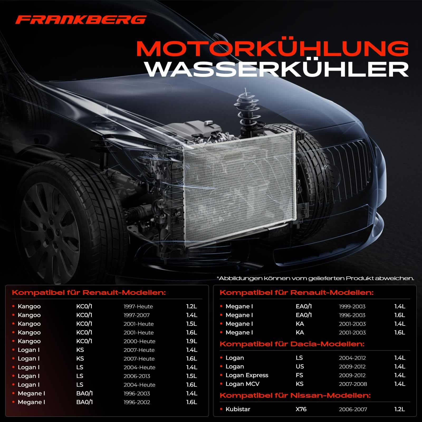 Frankberg Radiatore per raffreddamento acqua 7700838134 | Compatibile con: M.e.g.a.n.e I Classic LA0/1, Scatola Kubistar X76, Logan MCV KS, K.a.n.g.o.o KC0/1, Logan I LS