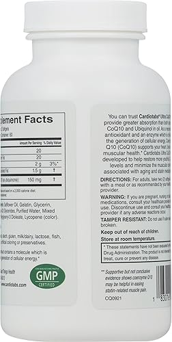 Miniatura 3 de Suplemento de coenzima Ultra CoQ10 para la salud cardiovascular, 150 mg de CoQ10 - Ubiquinona - Por 2 cápsulas blandas con aceite de cártamo y