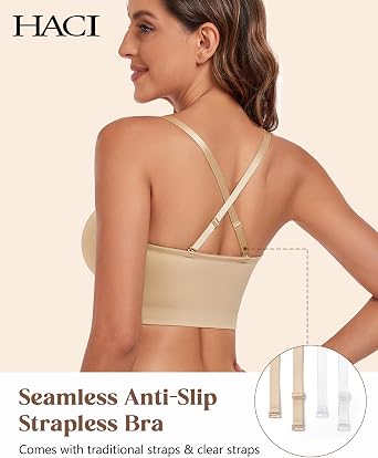 HACI Strapless Bra No Underwire Padded Seamless Wireless Multi-Way Everyday Bandeau Tube Top for Women