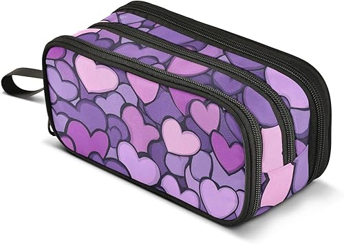 Miniatura 8 de Nylon Large Pencil Bags Heart Shape Purple High Capacity Big Pencil Case With Zipper Stationery Organizer for High School Teacher estuche para