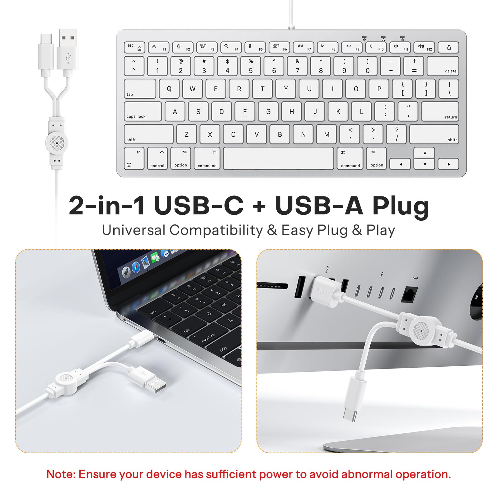 Amazon | Emetok 有線キーボード Macユーザー用 ケーブル1本 USB-C&USB