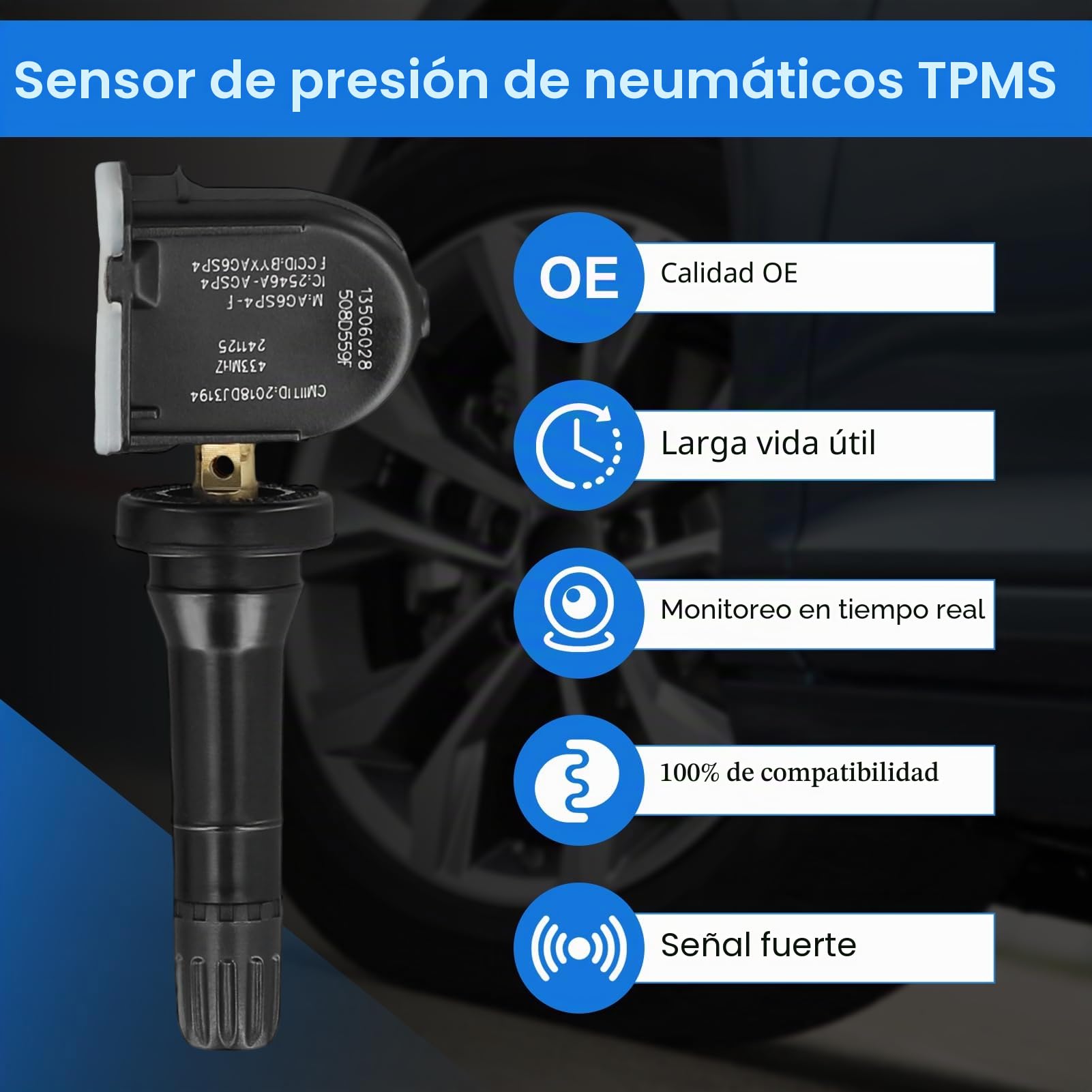 Sensor de monitor de presión de neumáticos para Opel TPMS de repuesto, sensor de presión de neumáticos, prevención de fugas de neumáticos, compatible con Adam Ampera Astra 2012 2017 (4 piezas)