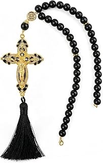 RUDELL Catholic Car Rosary for Rearview Mirror, Black 40-Bead Rosary with Saint Benedict Cross, Cross for Car Mirror Hanging, Prayer Rosary for Car, Christian Gift for Catholics