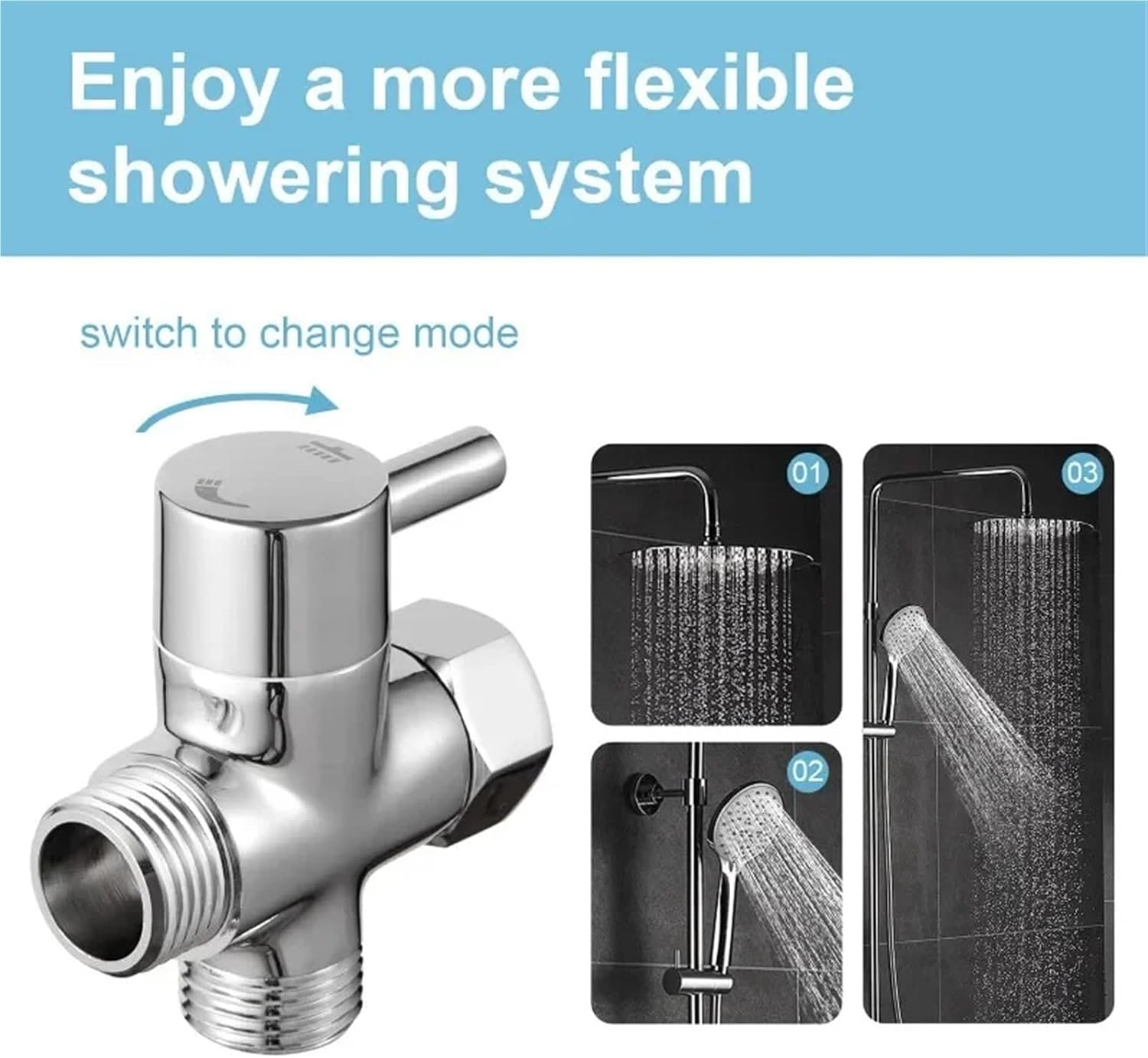 Brass 3-way G1/2 Shower Diverter Valve Water Separator Shower Tee Adapter Adjustable Faucet Switcher Bathroom Replacement Part