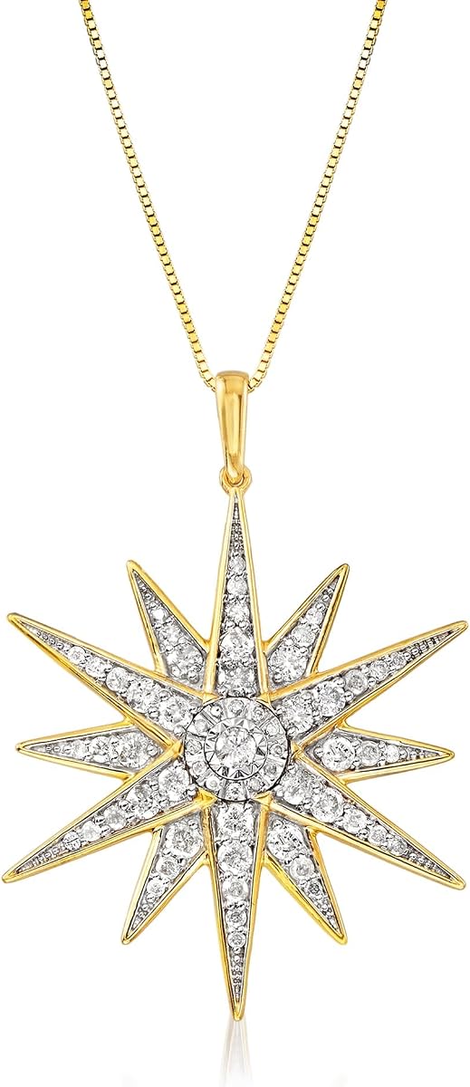 Ross-Simons 1.20 ct. t.w. Diamond Starburst Pendant Necklace in 18kt Gold Over Sterling