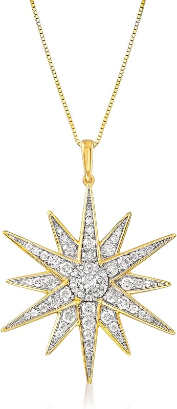 Ross-Simons 1.20 ct. t.w. Diamond Starburst Pendant Necklace in 18kt Gold Over Sterling